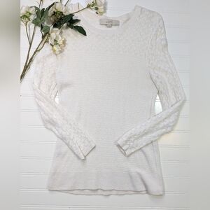 LOFT Cream Lightweight Pointelle Sweater